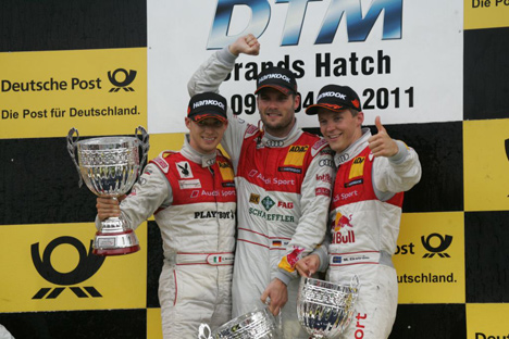 Audi trioen Edoardo Mortara, Martin Tomzcyk og Mattias Ekström.